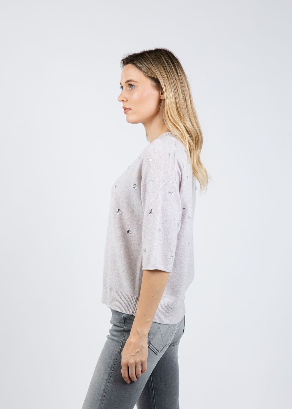 Repeat Cashmere Embellished Sweater in Snow available at Barbara Katz