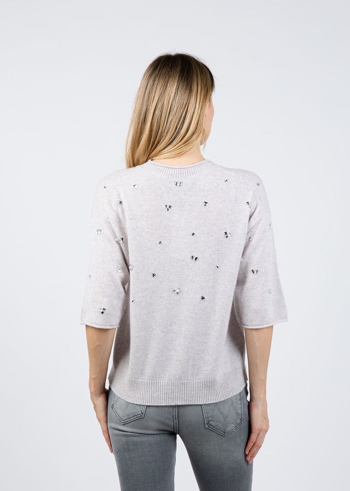 Repeat Cashmere Embellished Sweater in Snow available at Barbara Katz