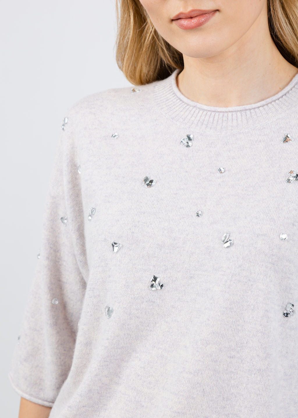 Repeat Cashmere Embellished Sweater in Snow available at Barbara Katz