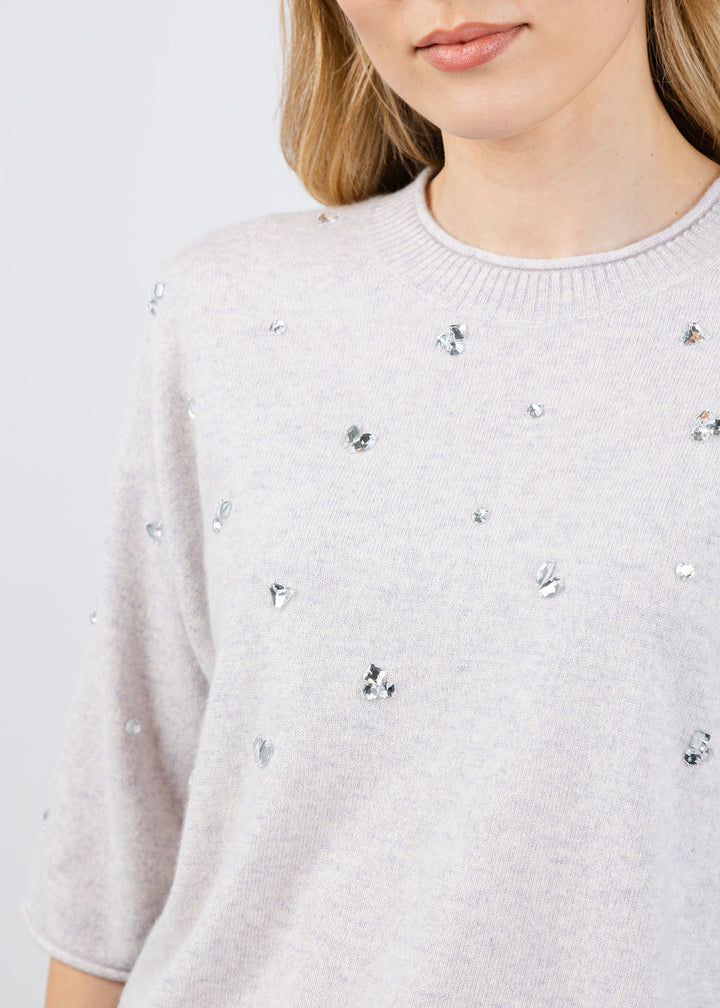 Repeat Cashmere Embellished Sweater in Snow available at Barbara Katz