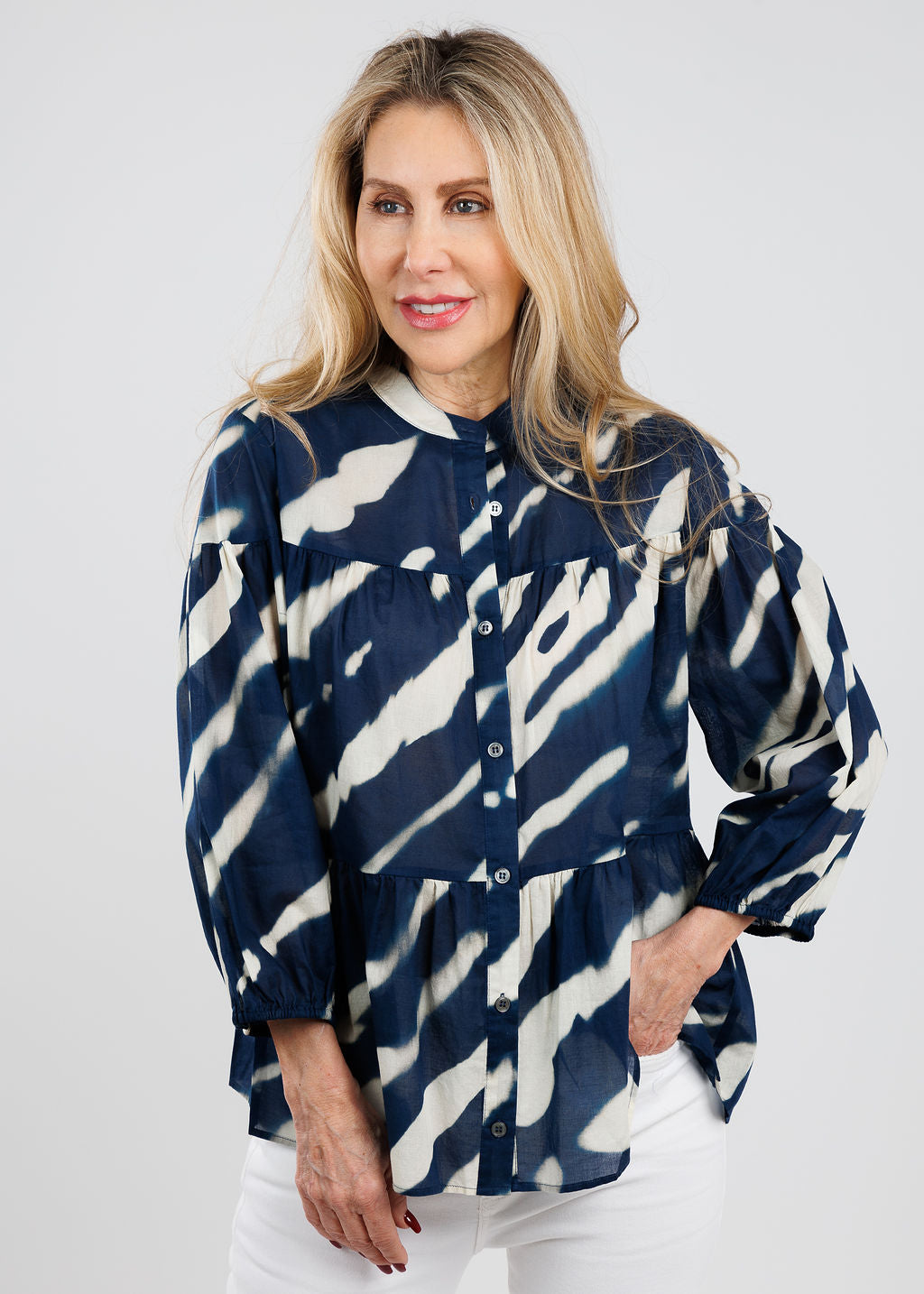 Repeat Animal Print Blouse in Marine available at Barbara Katz