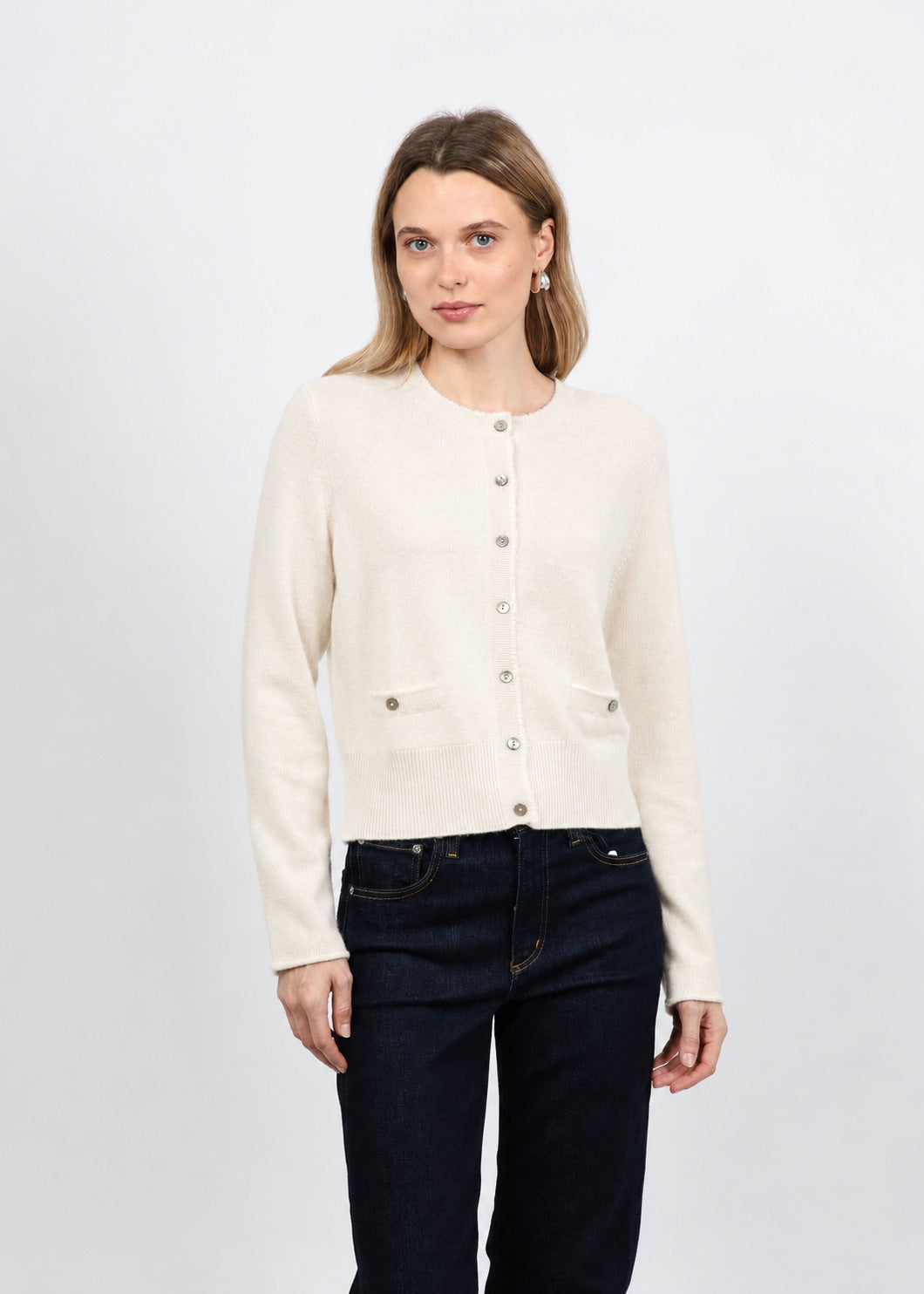 Repeat Button Down Cardigan in Cream available at Barbara Katz