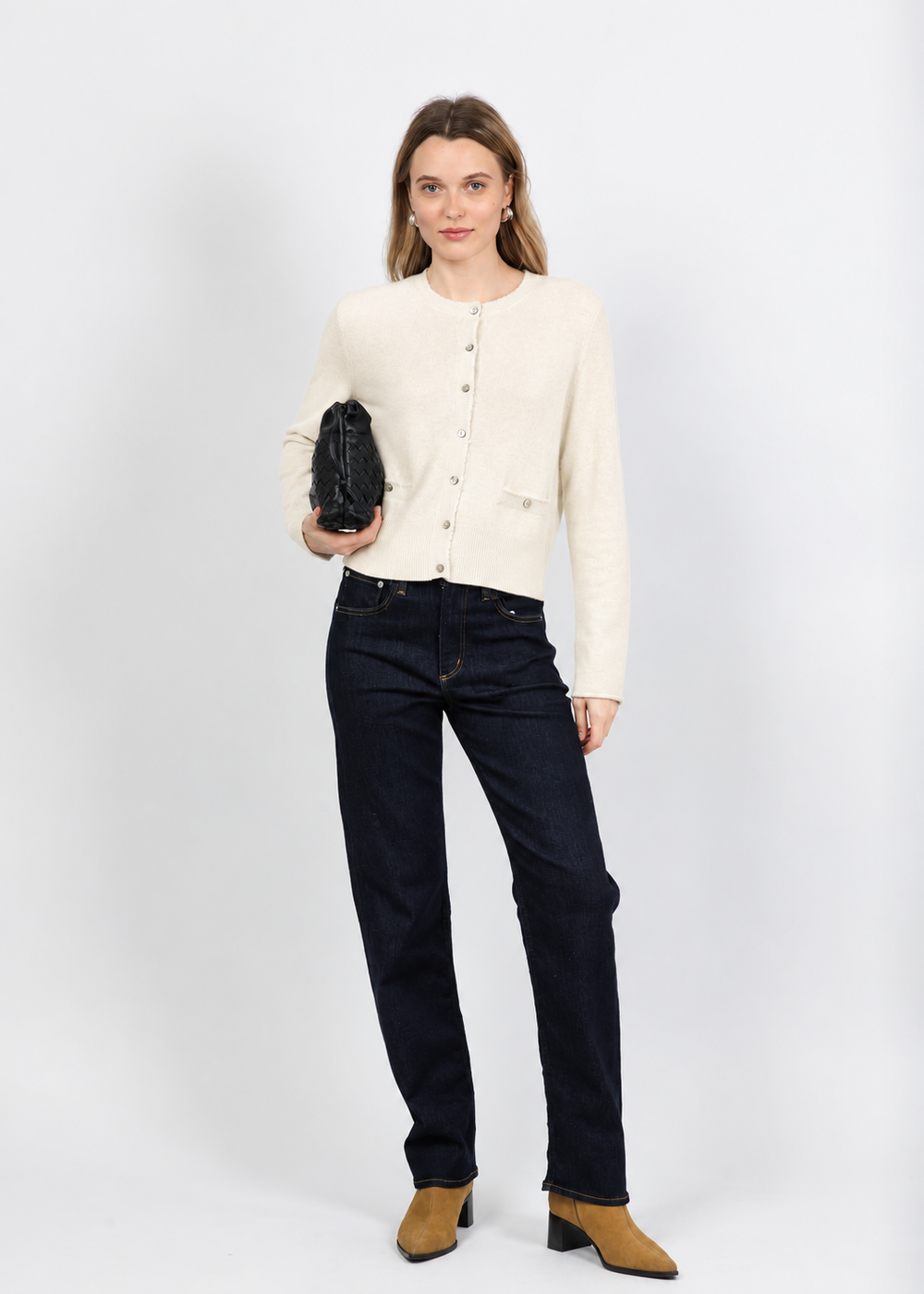 Repeat Button Down Cardigan in Cream available at Barbara Katz