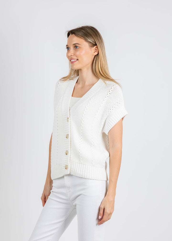 Repeat Cable Detail Cardigan in White available at Barbara Katz