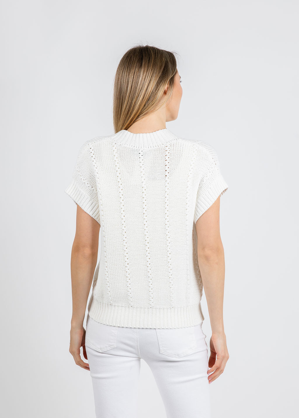 Repeat Cable Detail Cardigan in White available at Barbara Katz