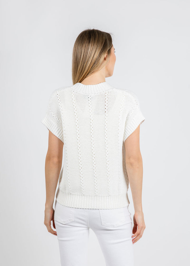 Repeat Cable Detail Cardigan in White available at Barbara Katz