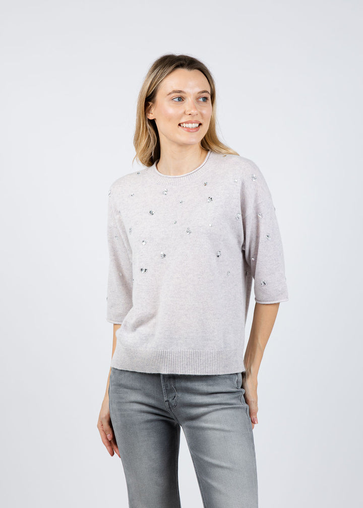 Repeat Cashmere Embellished Sweater in Snow available at Barbara Katz