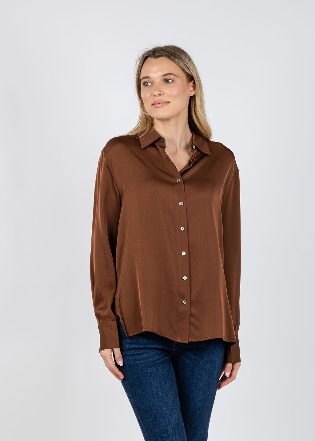 Repeat Classic Silk Blouse in Brown available at Barbara Katz