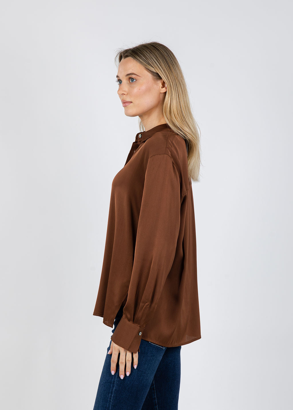 Repeat Classic Silk Blouse in Brown available at Barbara Katz