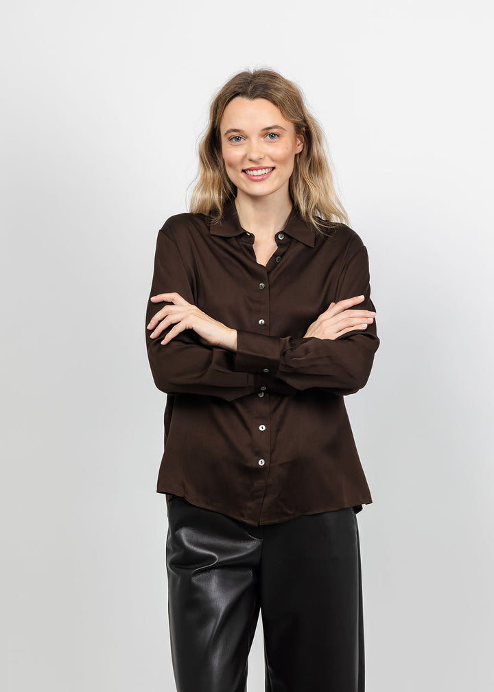 Repeat Classic Silk Blouse in Cocoa available at Barbara Katz