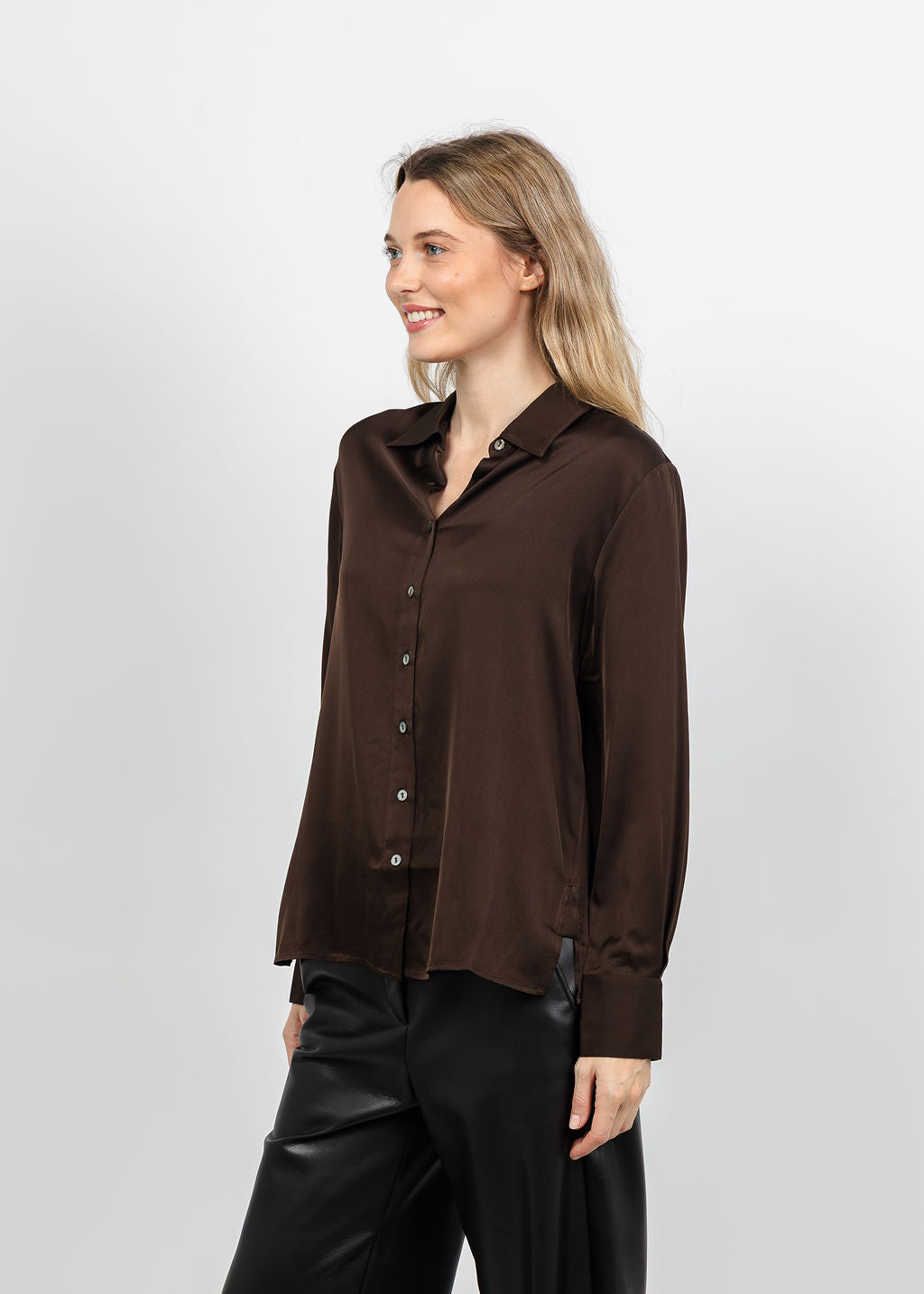 Repeat Classic Silk Blouse in Cocoa available at Barbara Katz