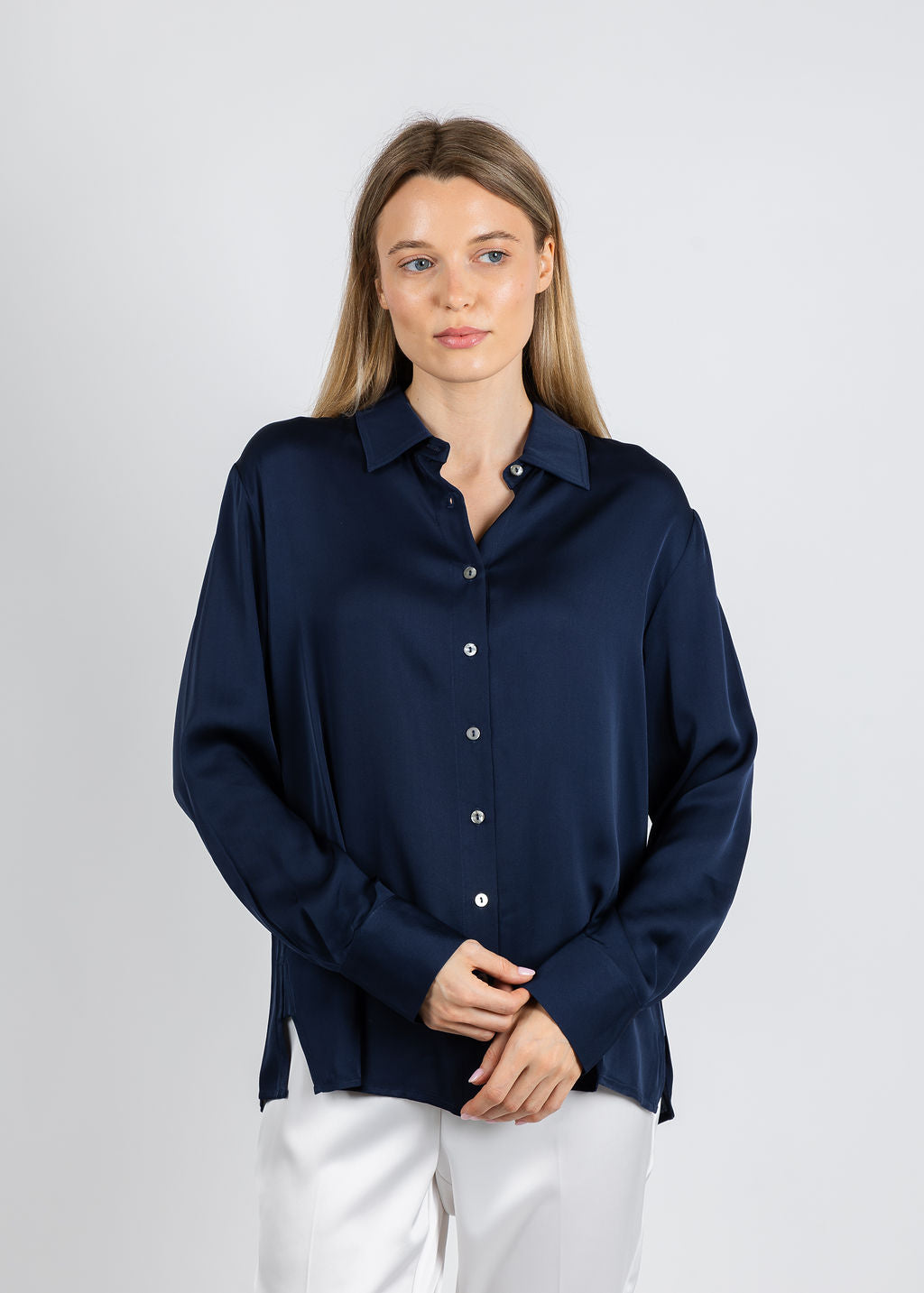 Repeat Classic Silk Blouse in Night available at Barbara Katz