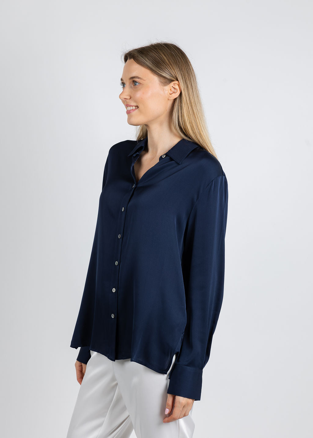 Repeat Classic Silk Blouse in Night available at Barbara Katz