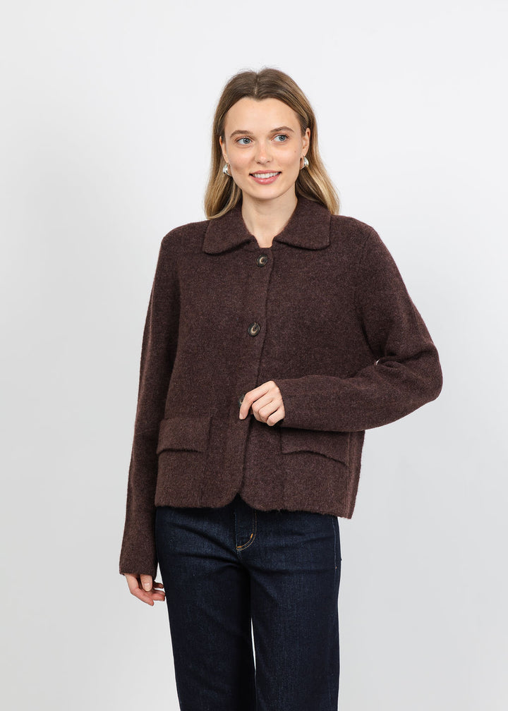 Repeat Collared Cardigan in Chocolate available at Barbara Katz