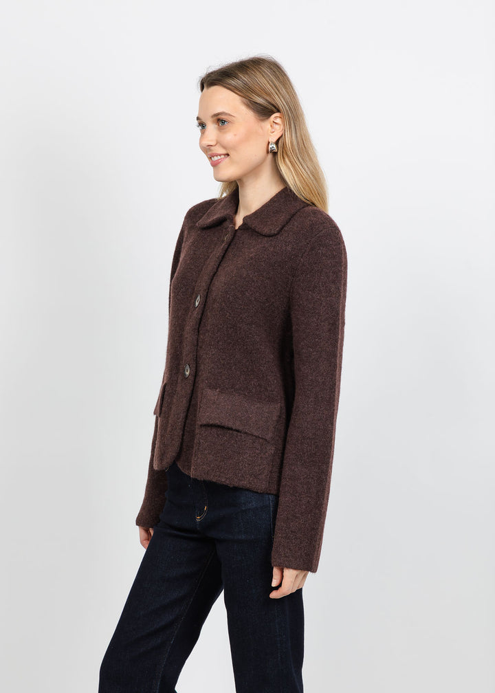 Repeat Collared Cardigan in Chocolate available at Barbara Katz