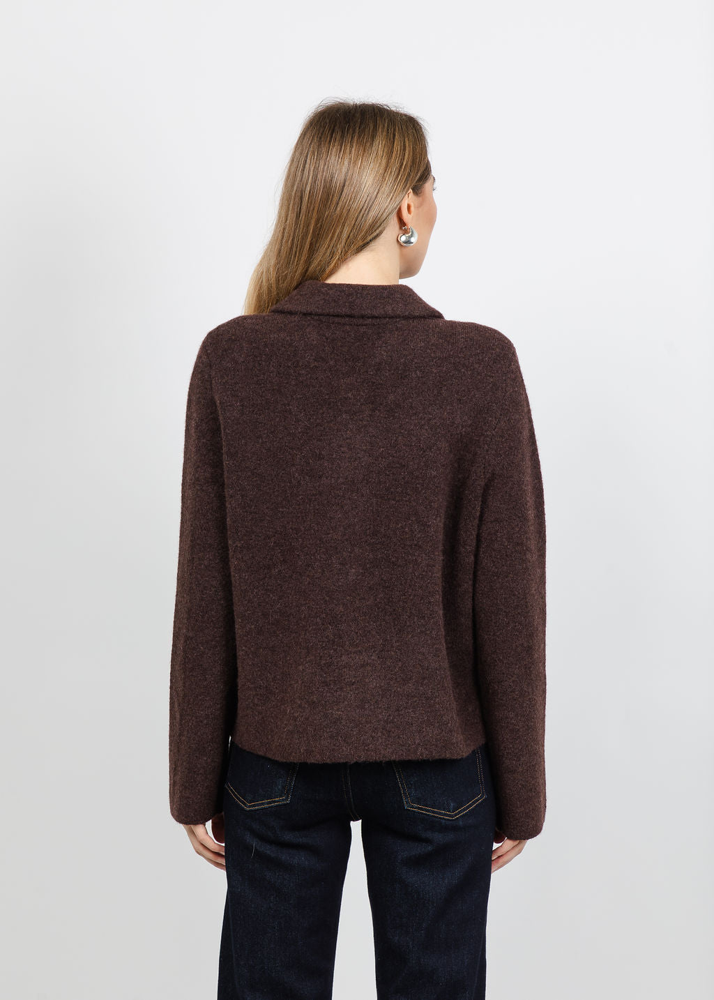 Repeat Collared Cardigan in Chocolate available at Barbara Katz