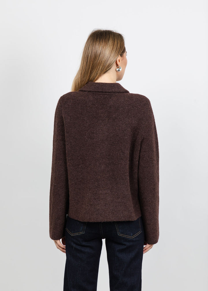Repeat Collared Cardigan in Chocolate available at Barbara Katz