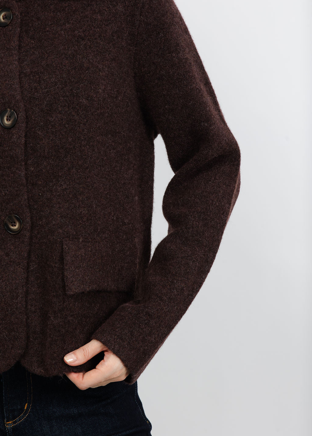 Repeat Collared Cardigan in Chocolate available at Barbara Katz