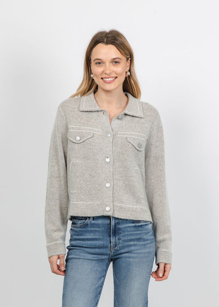 Repeat Contrast Stitch Jacket in Hazel available at Barbara Katz