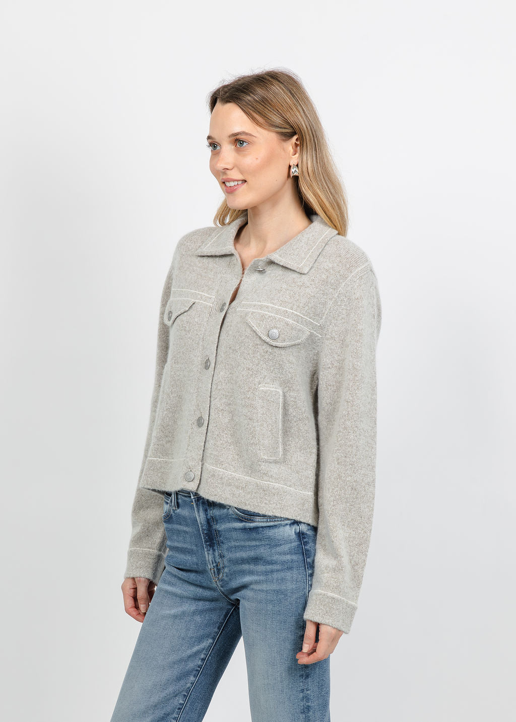 Repeat Contrast Stitch Jacket in Hazel available at Barbara Katz