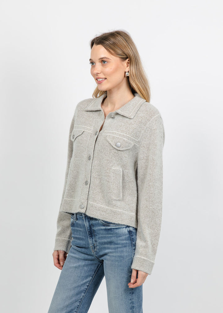 Repeat Contrast Stitch Jacket in Hazel available at Barbara Katz