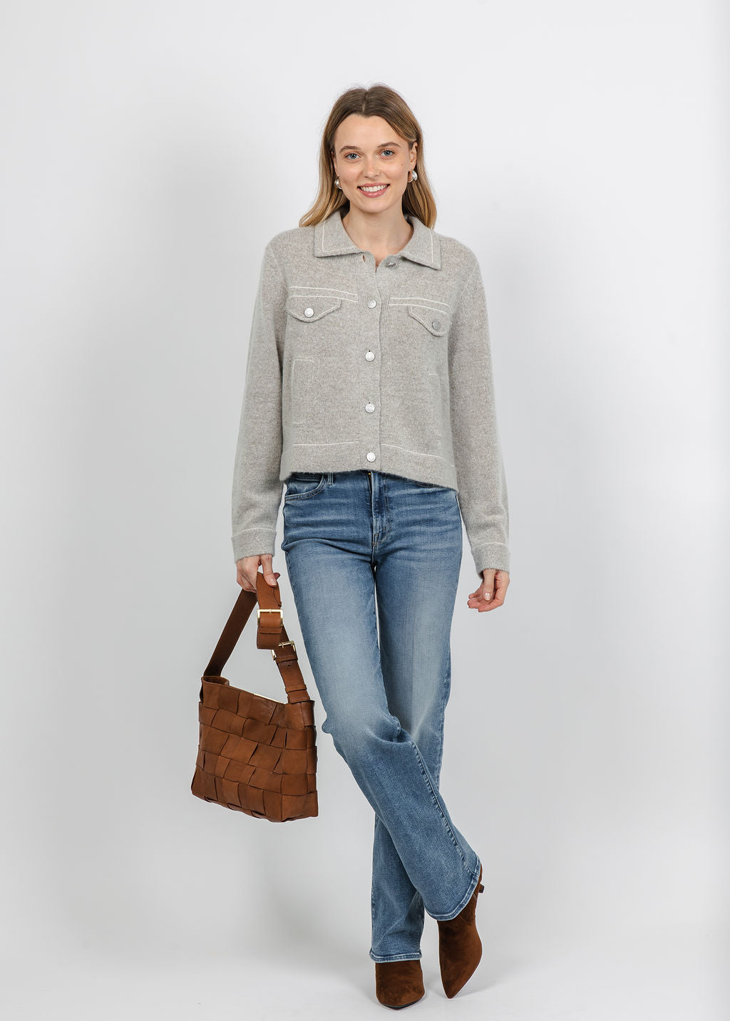 Repeat Contrast Stitch Jacket in Hazel available at Barbara Katz