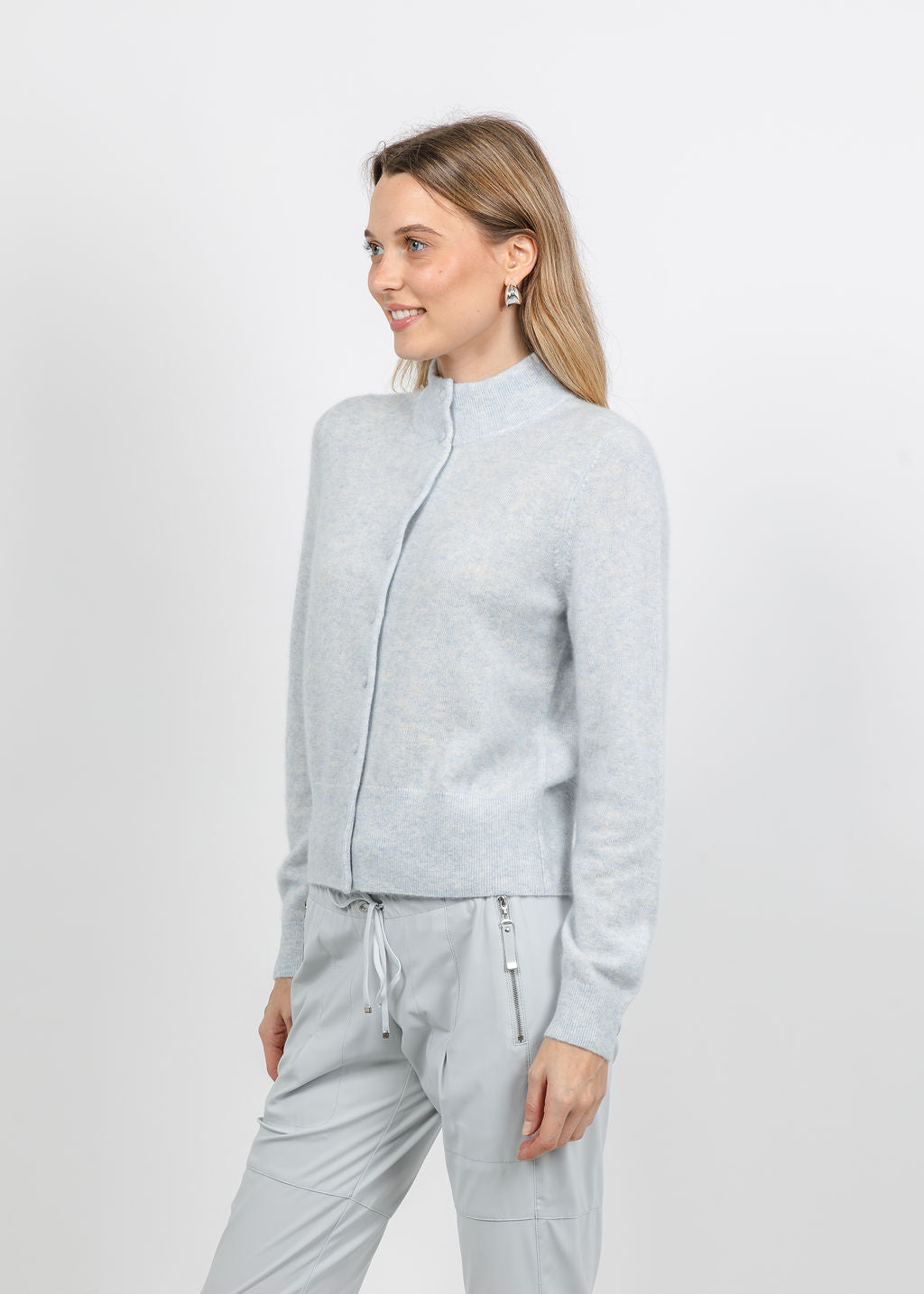 Repeat Covered Button Cardigan in Arctic available at Barbara Katz
