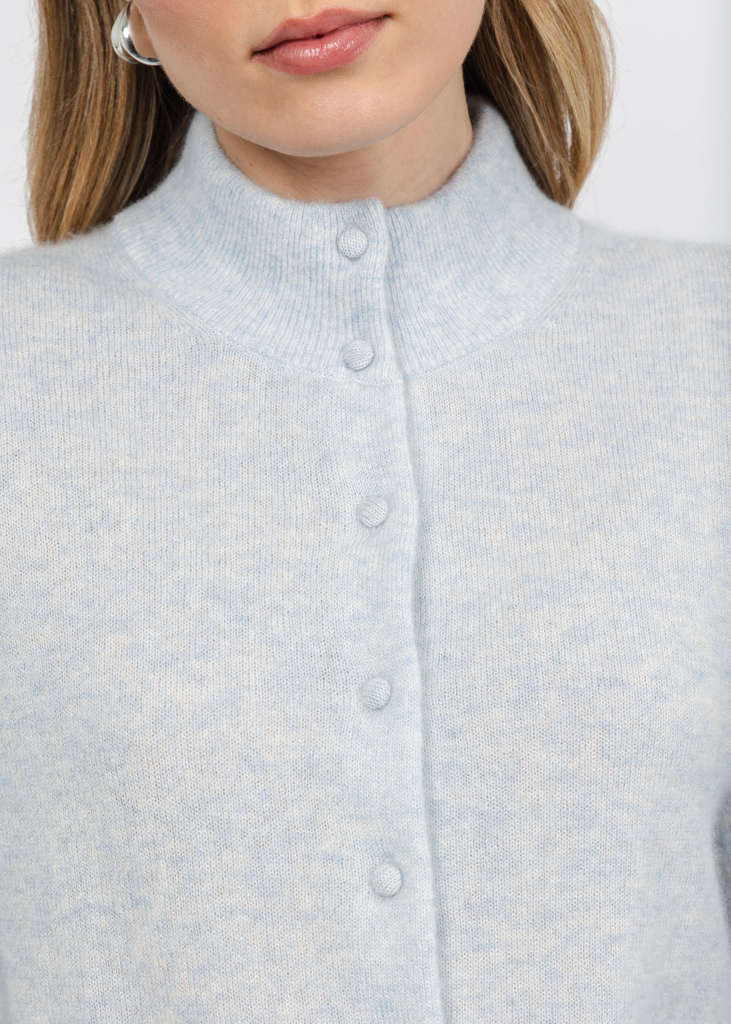 Repeat Covered Button Cardigan in Arctic available at Barbara Katz