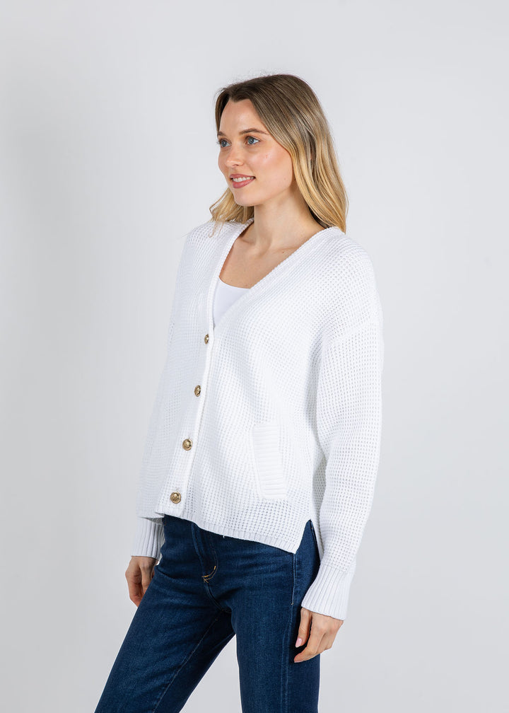 Repeat Hi-Low Waffle Cardigan in White available at Barbara Katz