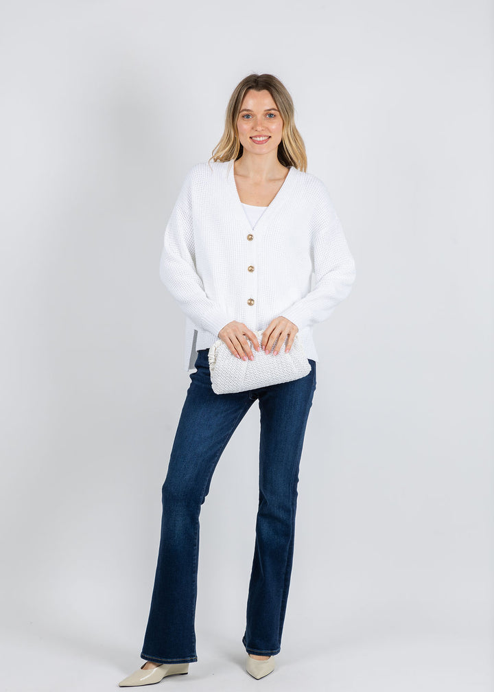 Repeat Hi-Low Waffle Cardigan in White available at Barbara Katz