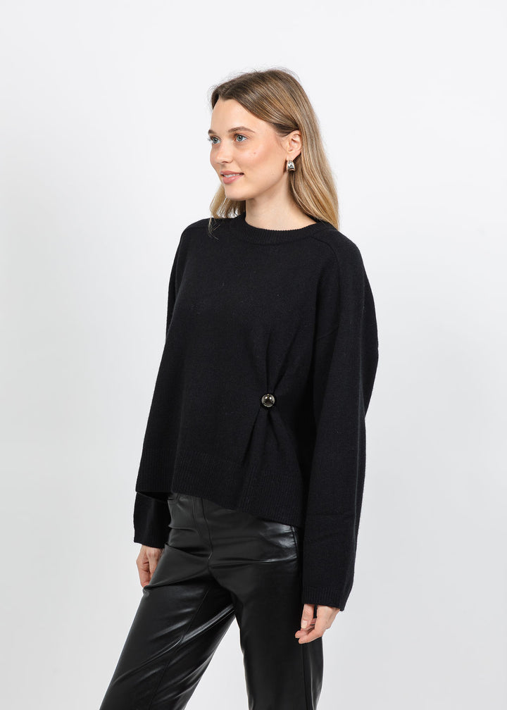 Repeat Metallic Side Button Pullover Sweater in Black available at Barbara Katz