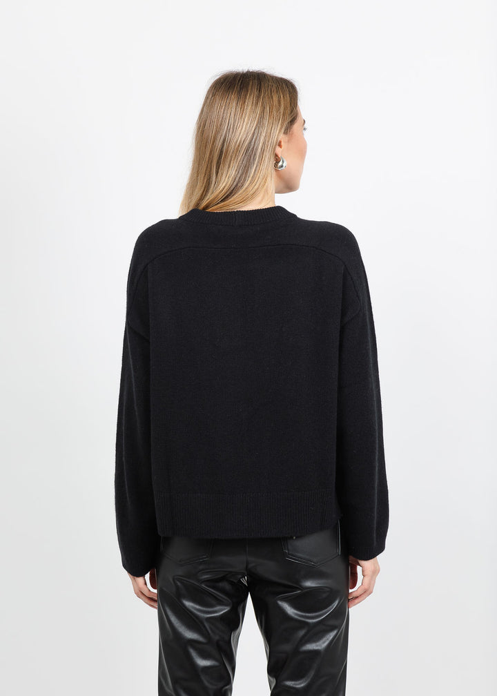 Repeat Metallic Side Button Pullover Sweater in Black available at Barbara Katz