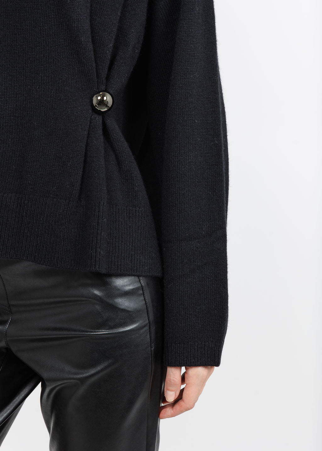 Repeat Metallic Side Button Pullover Sweater in Black available at Barbara Katz