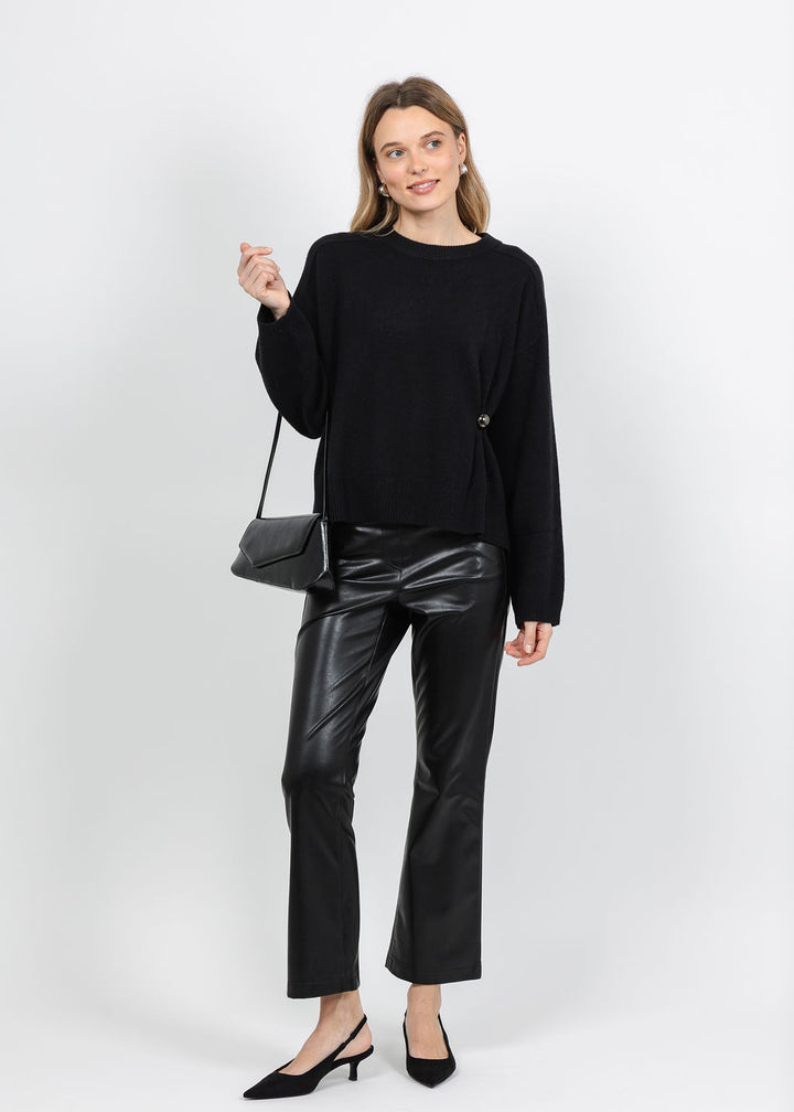 Repeat Metallic Side Button Pullover Sweater in Black available at Barbara Katz