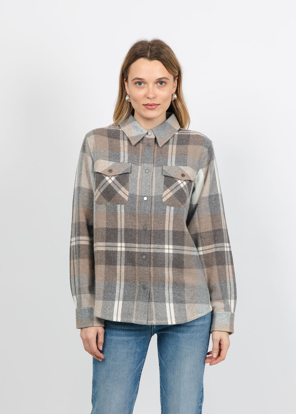 Repeat Plaid Overshirt Jacket in Multi Check available at Barbara Katz