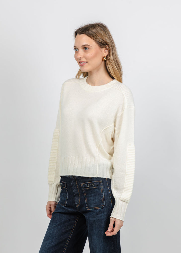 Repeat Pleated Batwing Sleeve Pullover Sweater in Cream available at Barbara Katz