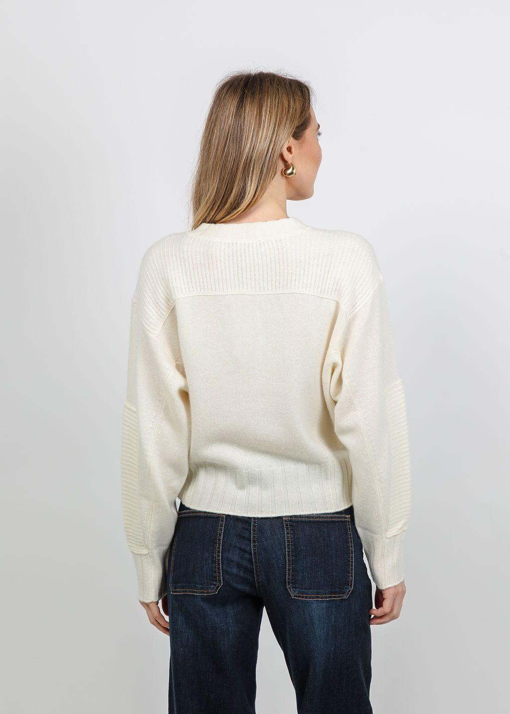 Repeat Pleated Batwing Sleeve Pullover Sweater in Cream available at Barbara Katz