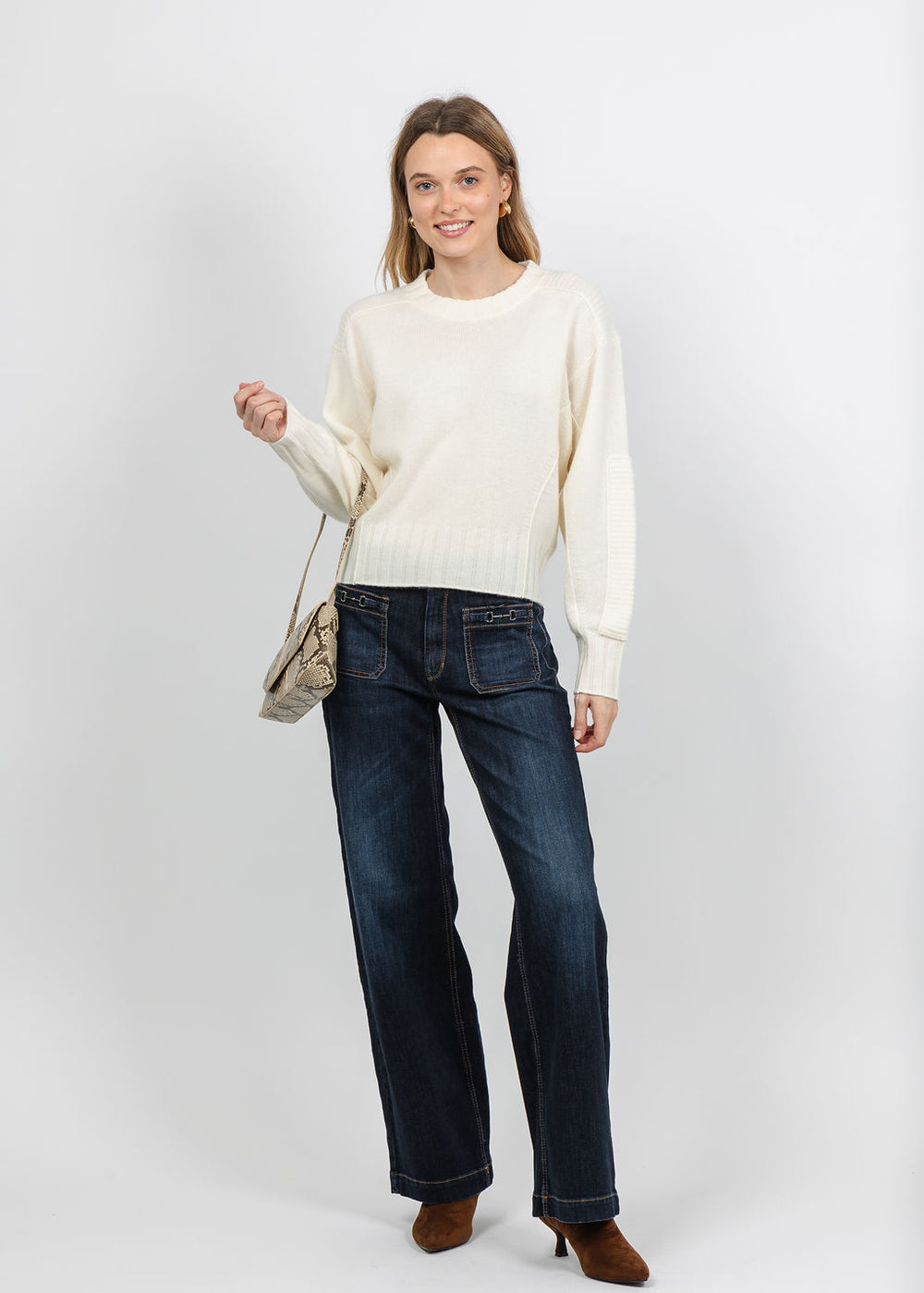 Repeat Pleated Batwing Sleeve Pullover Sweater in Cream available at Barbara Katz