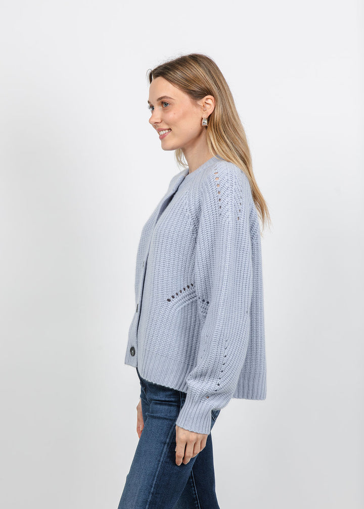 Repeat Pointelle Sleeve Detail Cardigan in Dust available at Barbara Katz