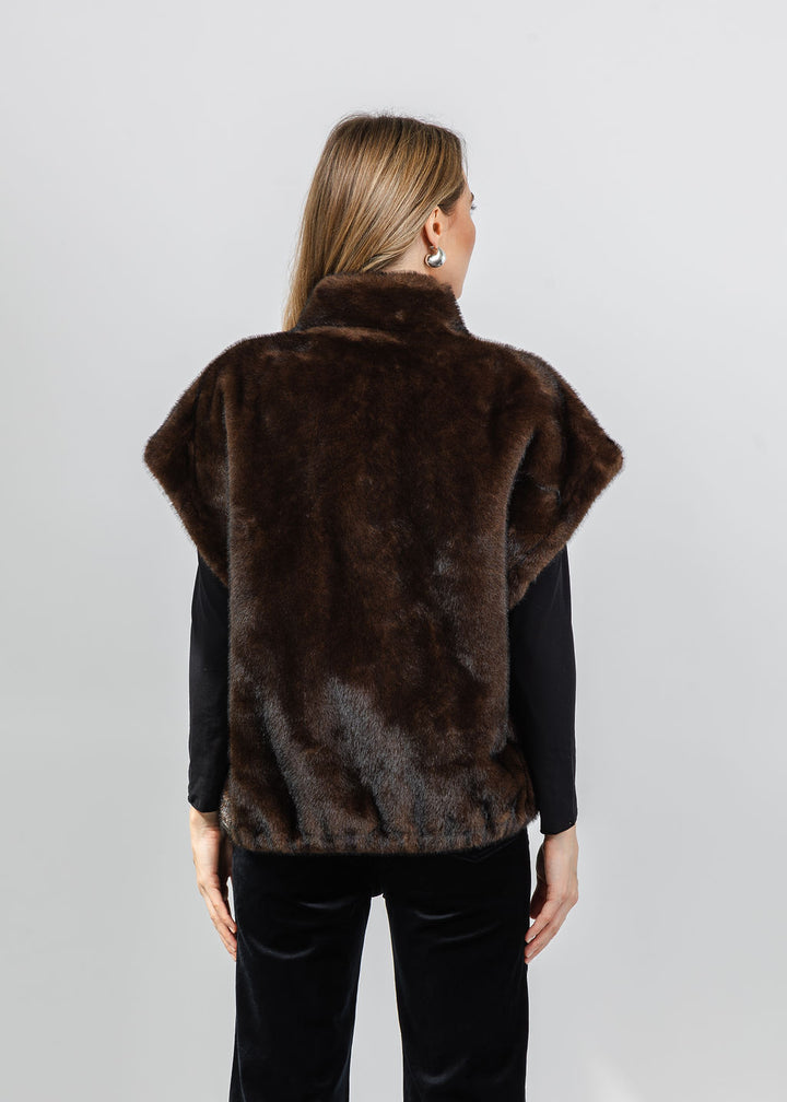Repeat Reversible Faux Mink Vest in Choco available at Barbara Katz