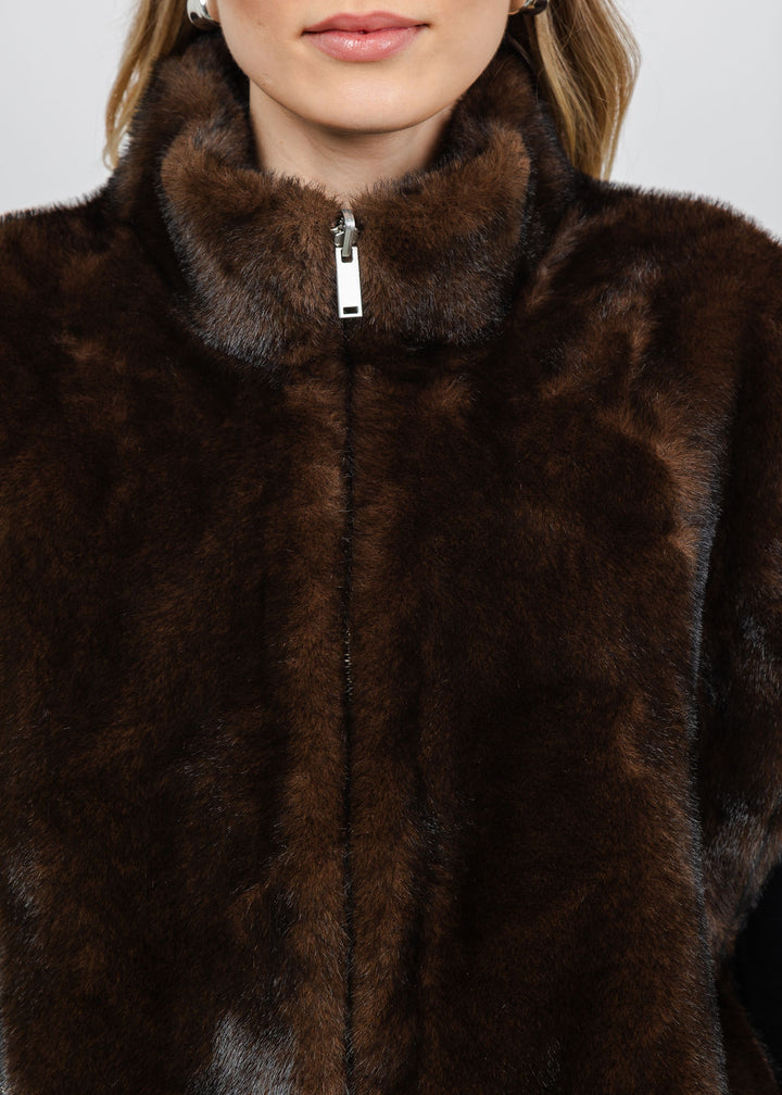 Repeat Reversible Faux Mink Vest in Choco available at Barbara Katz