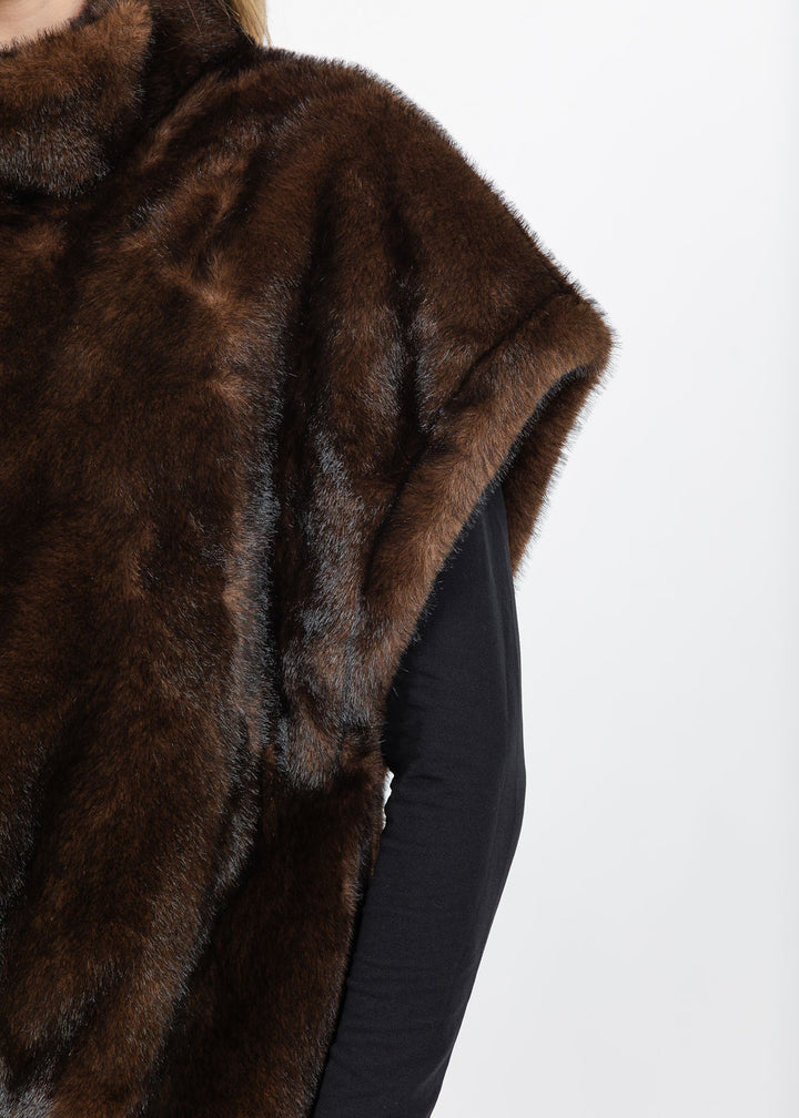 Repeat Reversible Faux Mink Vest in Choco available at Barbara Katz