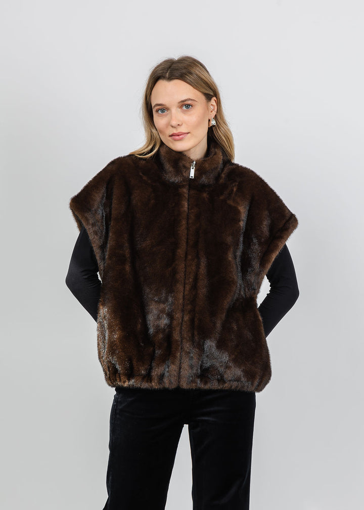 Repeat Reversible Faux Mink Vest in Choco available at Barbara Katz