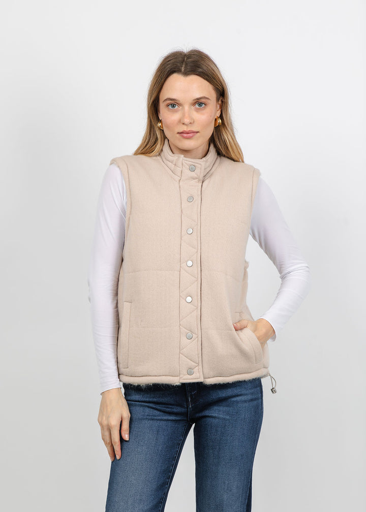 Repeat Reversible Quilted Placket Vest in Natural available at Barbara Katz