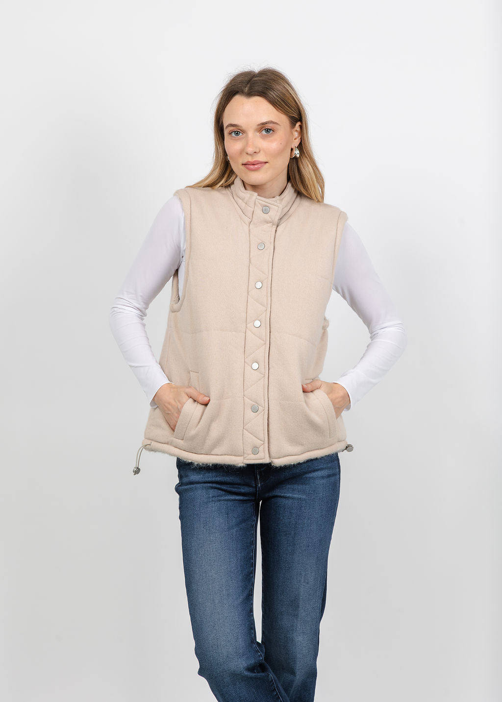 Repeat Reversible Quilted Placket Vest in Natural available at Barbara Katz