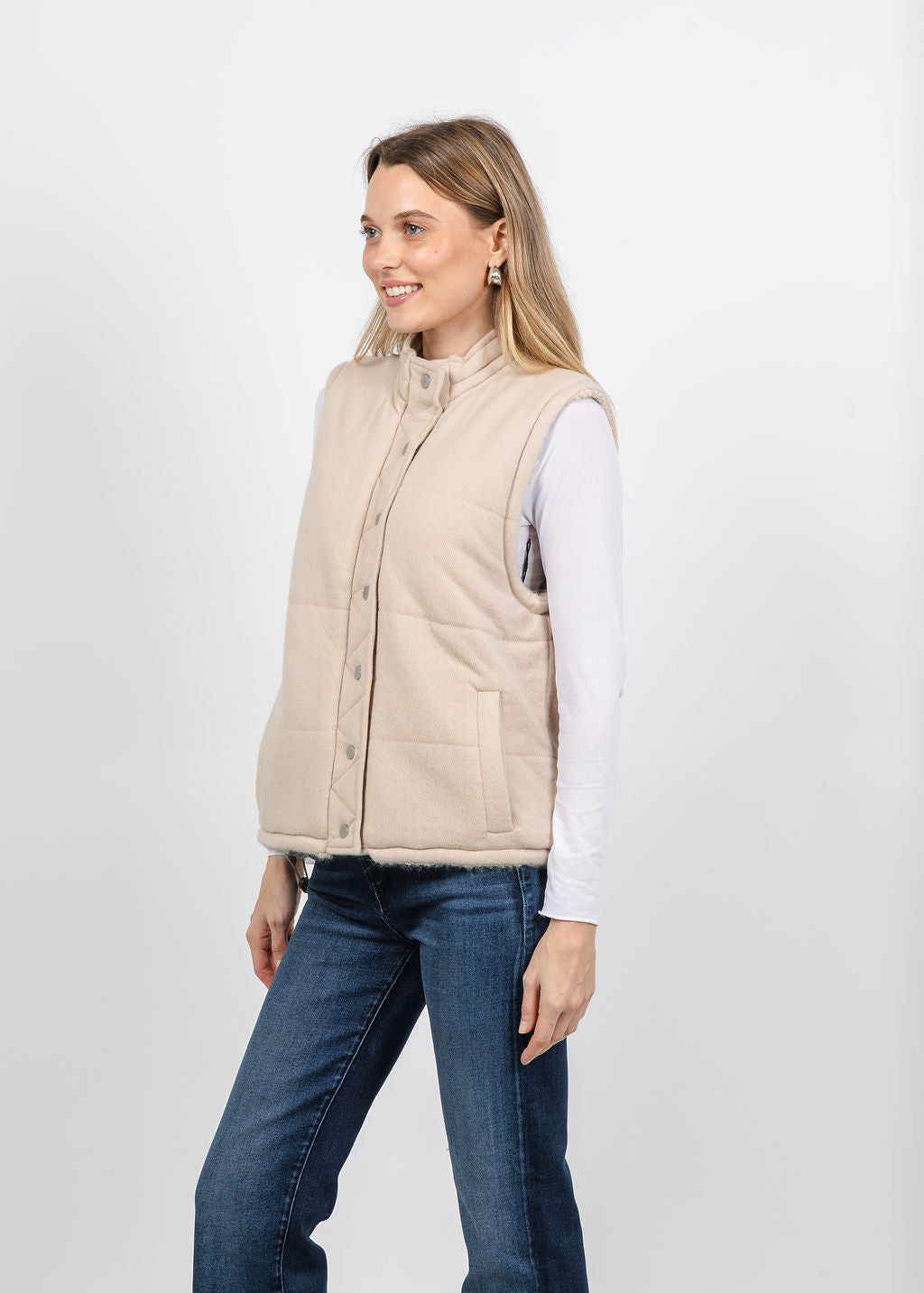 Repeat Reversible Quilted Placket Vest in Natural available at Barbara Katz