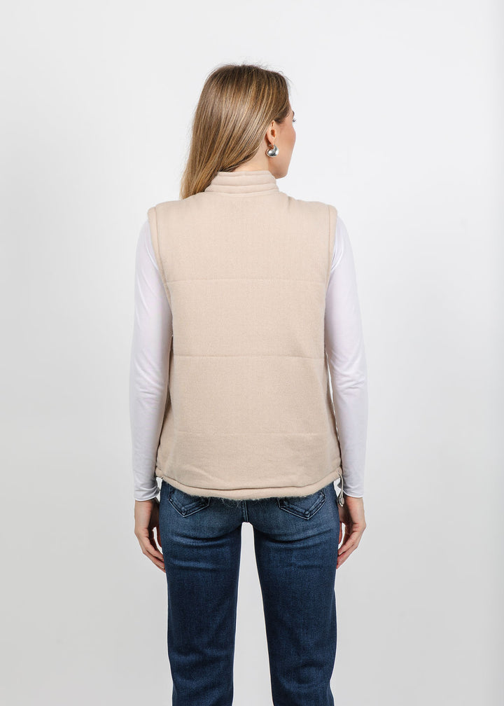 Repeat Reversible Quilted Placket Vest in Natural available at Barbara Katz