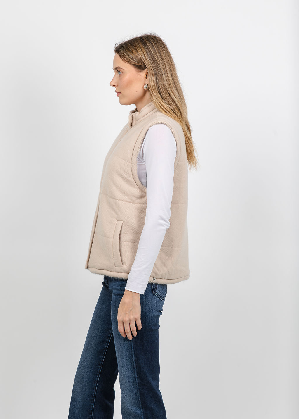 Repeat Reversible Quilted Placket Vest in Natural available at Barbara Katz