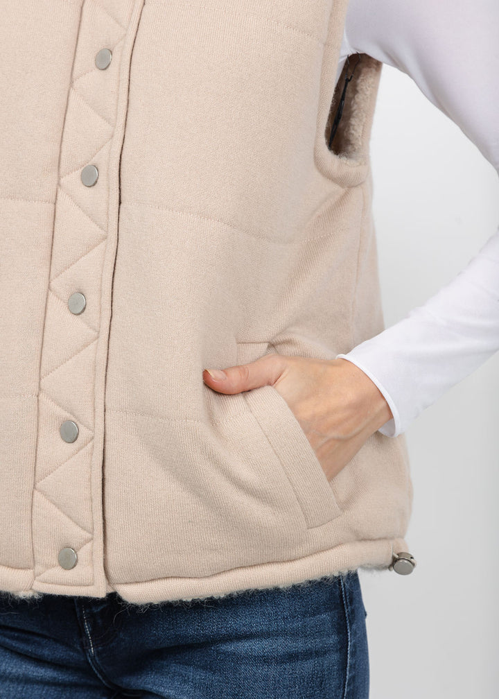 Repeat Reversible Quilted Placket Vest in Natural available at Barbara Katz