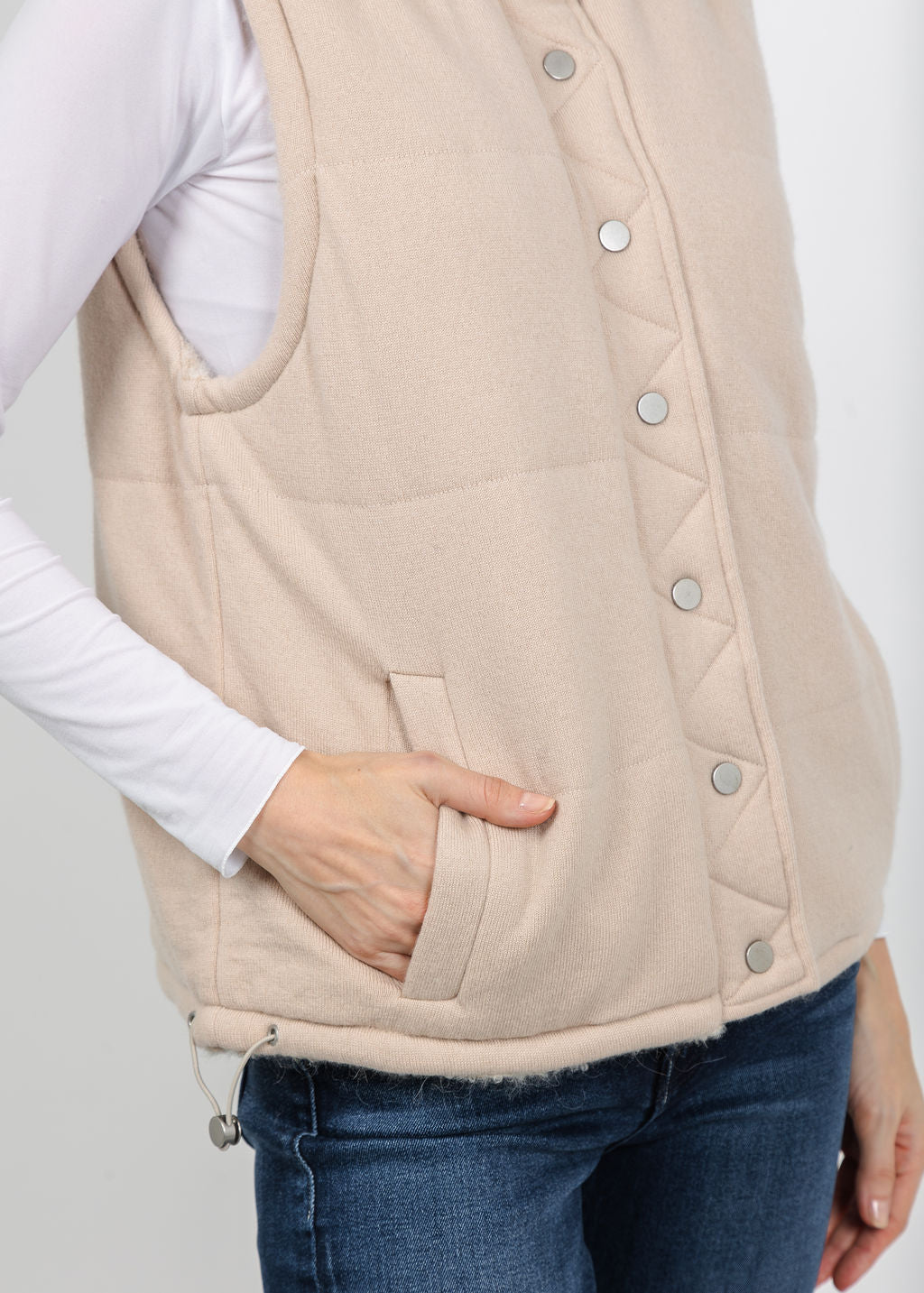 Repeat Reversible Quilted Placket Vest in Natural available at Barbara Katz